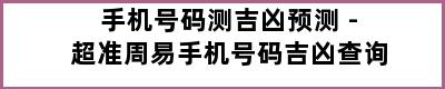 手机号码测吉凶预测 - 超准周易手机号码吉凶查询